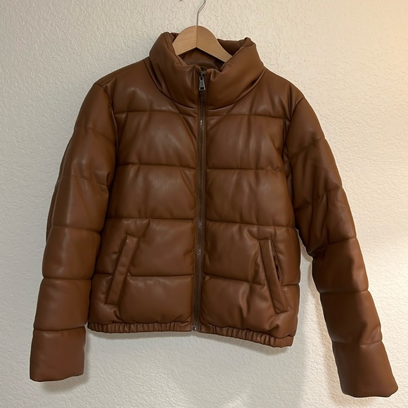 Faux Leather Brown Puffer Medium - Picture 1 of 5